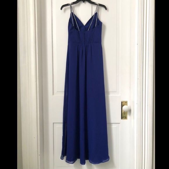 David’s Bridal Cobalt Blue Long Dress Beaded Strap - Picture 6 of 15